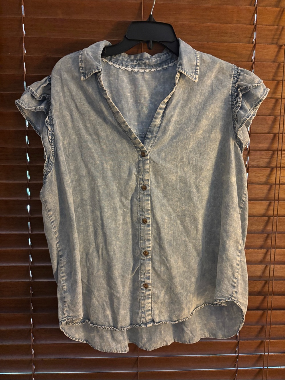 Light Wash Chambray Button-Front Women's Top